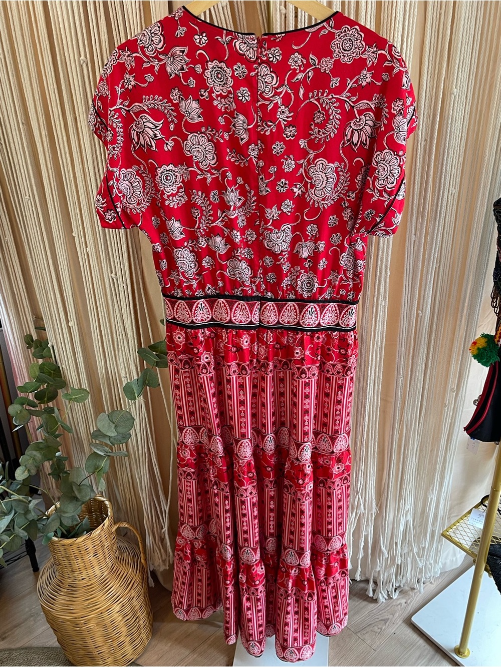 Ralph Lauren Red Floral Paisley Cotton-Satin Tiered Maxi Dress short sleeve - Picture 6 of 9
